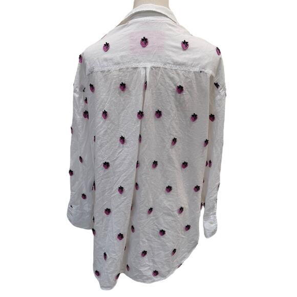 Anthropologie Bennet Buttondown Shirt Embroidered Strawberry - Picture 5 of 6